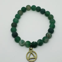 Druzy Agate Green Matte Round Bead Stretch Bracelet with AA Charm