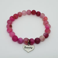Druzy Agate Pink Matte Round Bead Stretch Bracelet with Serenity Charm