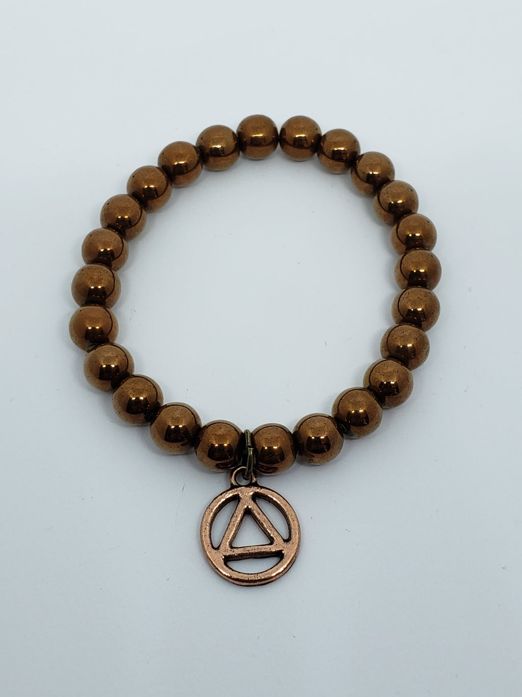 Hematite Antique Copper Colour Round Bead Stretch Bracelet with AA Charm