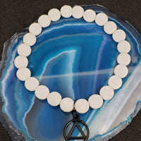 Jade White Round Bead Stretch Bracelet with AA Charm
