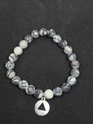 Silk Stone Matte Round Bead Stretch Bracelet with AA Charm