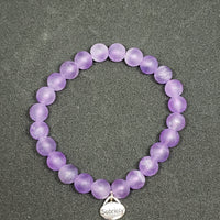 Amethyst Matte Purple Round Bead Stretch Bracelet with Sobriety Charm