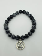 Snowflake Obsidian Round Bead Stretch Bracelet with AA Charm