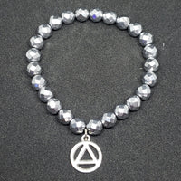 Hematite Silver Colour Faceted Round Bead Stretch Bracelet with AA Charm