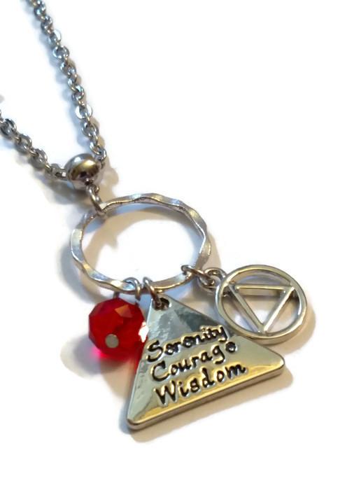 AA Triangle 'Serenity, Courage, Wisdom" Charm Necklace