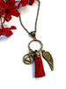 Bronze Wing & Suede Tassel Charm AA Necklace