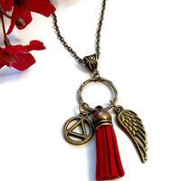 Bronze Wing & Suede Tassel Charm AA Necklace