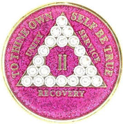 AA Medallion Glitter Pink with White Triangle Bling Crystals