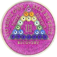 AA Medallion Glitter Pink with Rainbow Triangle Bling Crystals
