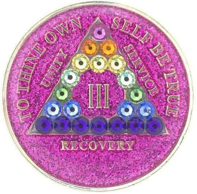 AA Medallion Glitter Pink with Rainbow Triangle Bling Crystals