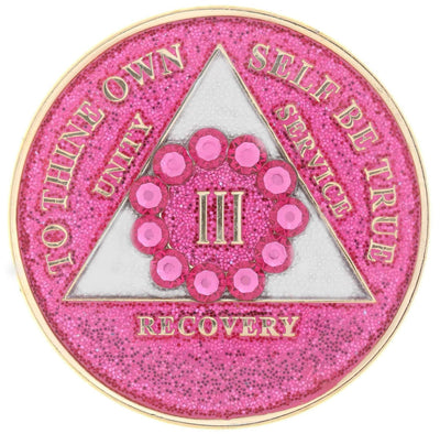 AA Medallion Glitter Pink with Pink Circle Bling Crystals