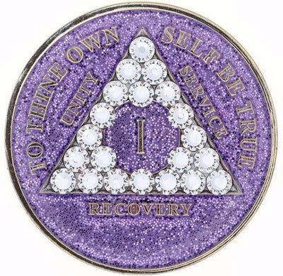 AA Medallion Glitter Lavender with White Triangle Bling Crystals