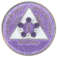 AA Medallion Glitter Lavender with White and Purple Circle Bling Crystals