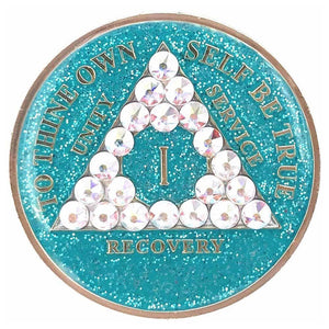 AA Medallion Glitter Turquoise with White Triangle Bling Crystals