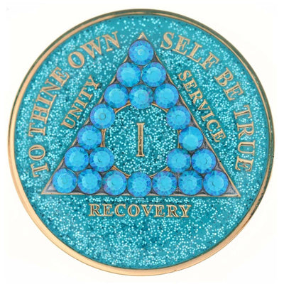 AA Medallion Glitter Turquoise with Turquoise Triangle Bling Crystals
