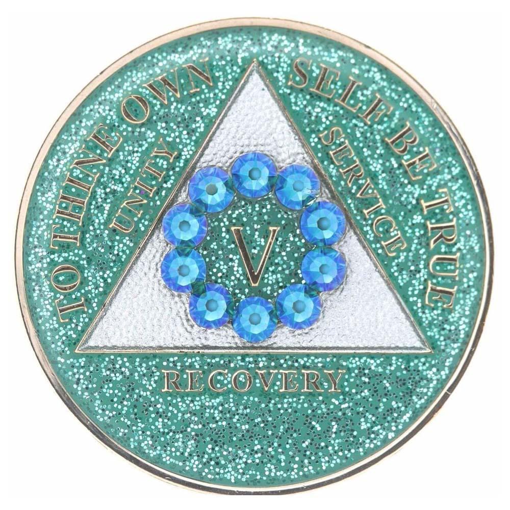 AA Medallion Glitter Turquoise with Turquoise Circle Bling Crystals