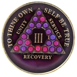 AA Medallion Purple with Volcano Triangle Bling Crystals