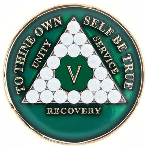 AA Medallion Green with White Triangle Bling Crystals