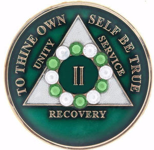 AA Medallion Green with White and Green Circle Bling Crystals