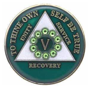 AA Medallion Green with White Circle Bling Crystals