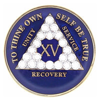 AA Medallion Blue Coin with AB White Triangle Bling Crystals