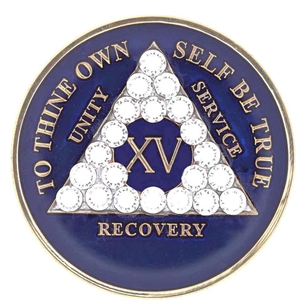 AA Medallion Blue Coin with White Triangle Bling Crystals