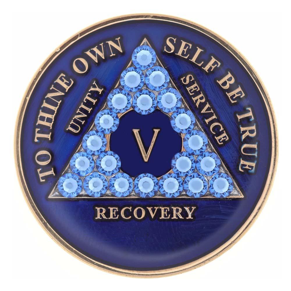 AA Medallion Blue Coin with Blue Triangle Bling Crystals