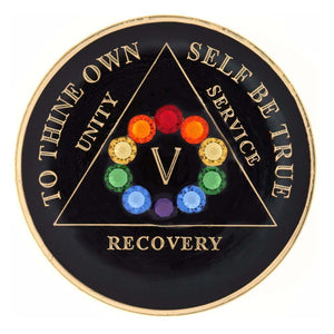 AA Medallion Black with Rainbow Circle Bling Crystals
