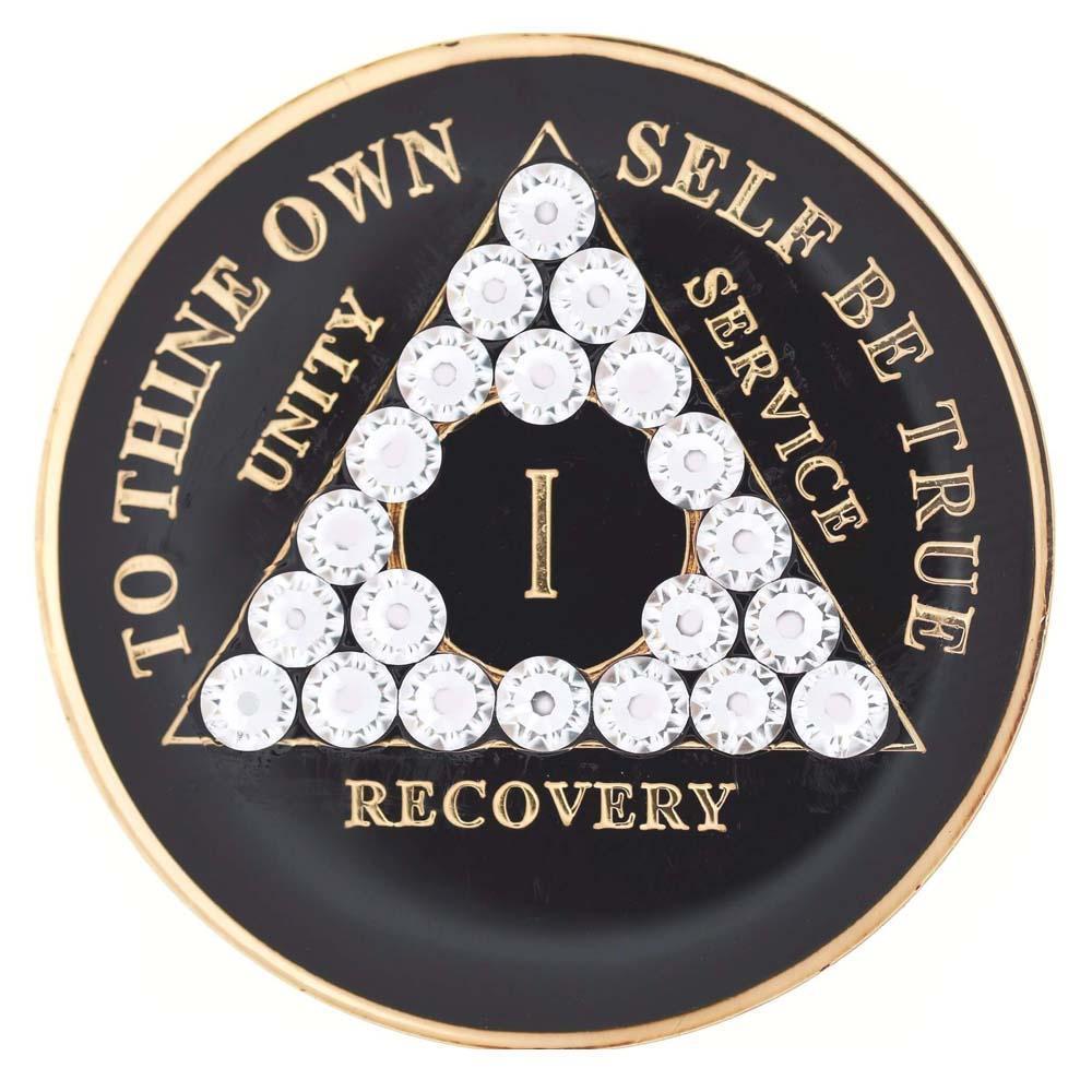 AA Medallion Black with White Triangle Bling Crystals