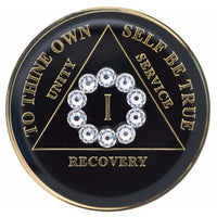 AA Medallion Black with White Circle Bling Crystals