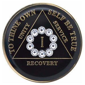 AA Medallion Black with White Circle Bling Crystals