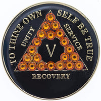 AA Medallion Black with Orange Triangle Bling Crystals