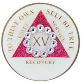 AA Medallion Glow in the Dark Glitter Pink with White Circle Bling Crystals